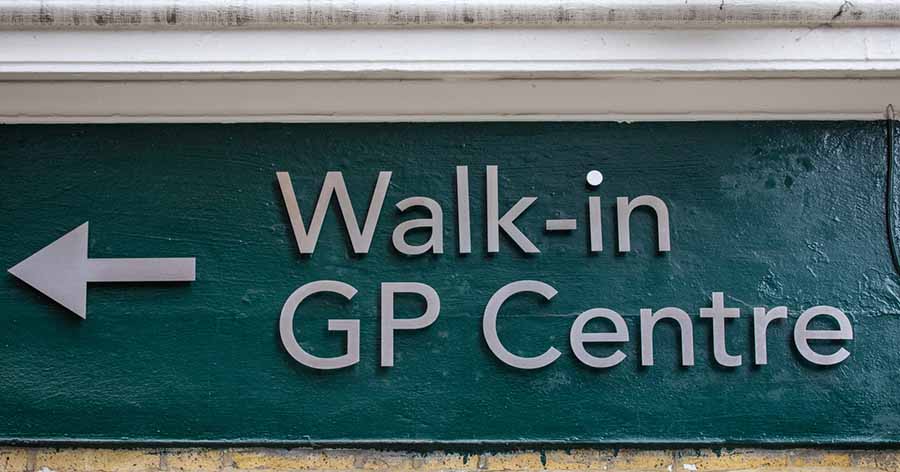 GP walk-in centre sign