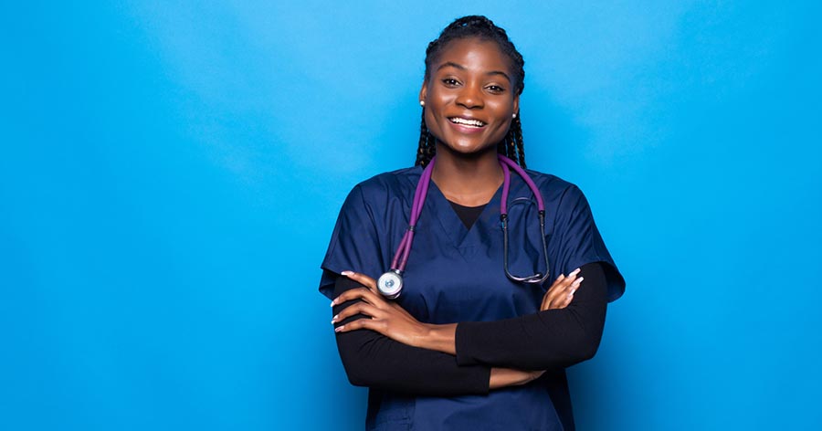 Nurse against blue background